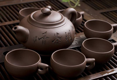 Purple clay tea set